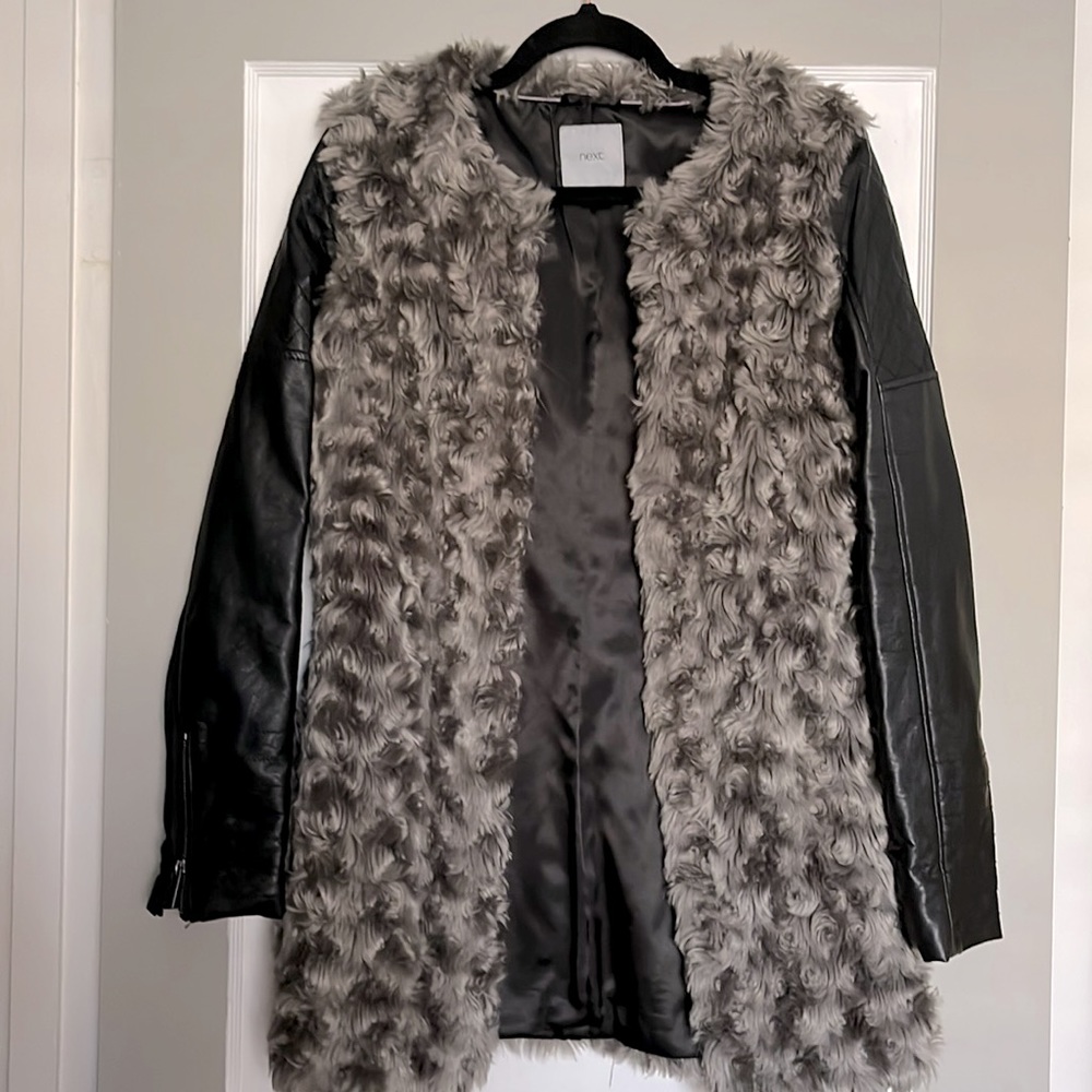 NEXT FAUX LEATHER AND FAUX FUR JACKET
